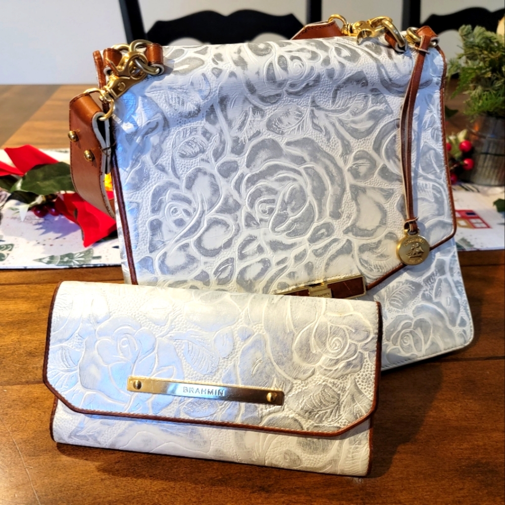 Floral Brahmin White/Silver Shoulder bag